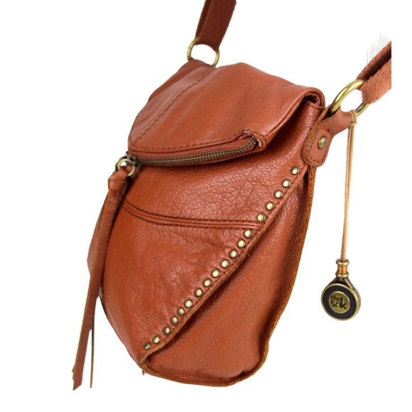 The Sak TAN BROWN GENUINE LEATHER FLAP XBODY BOHO MESSENGER SHOULDER BAG HANDBAG - Picture 4 of 15